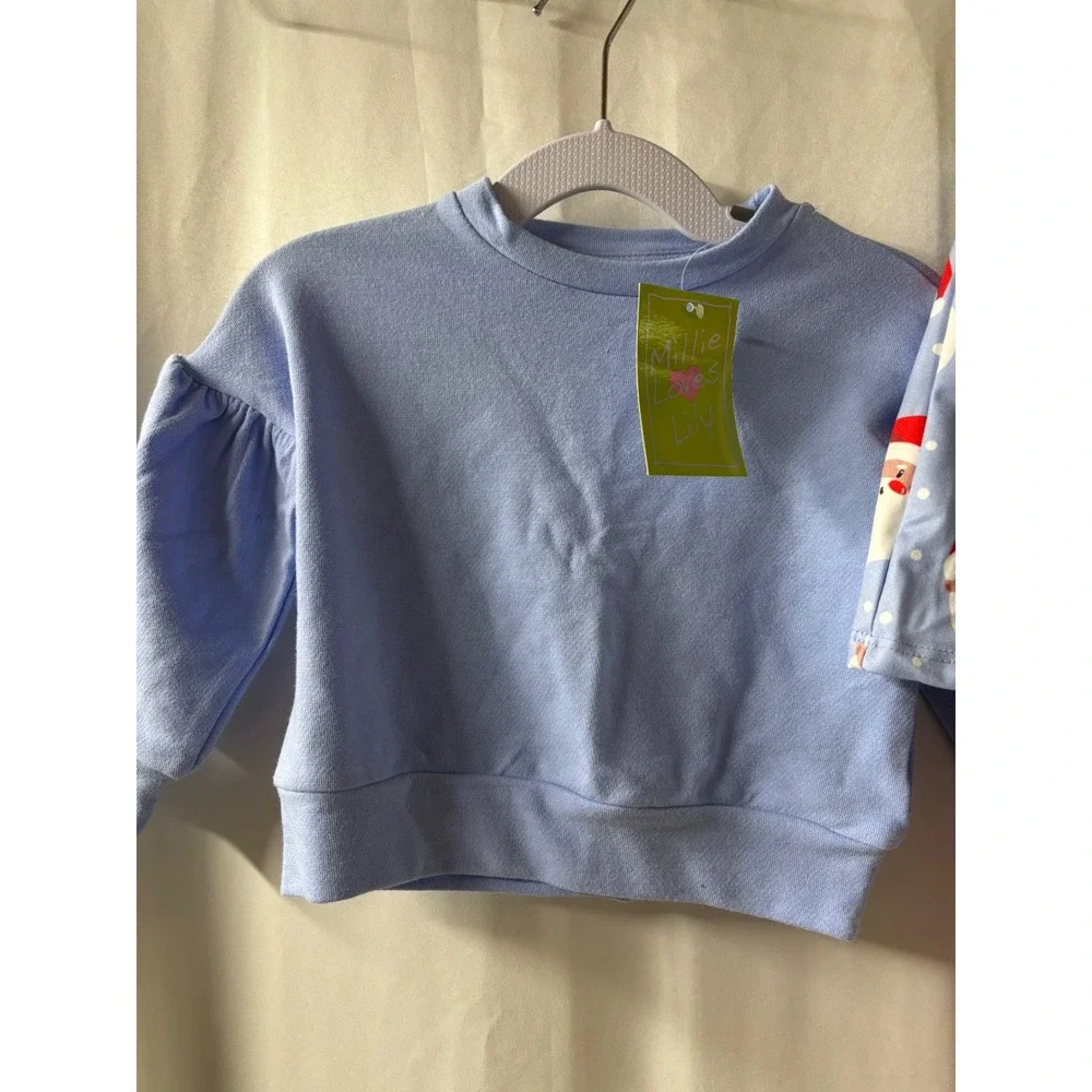 Millie Loves Lily NWT Girls‎ 2T Blue Santa Skirt Pants Set Sweatshirt